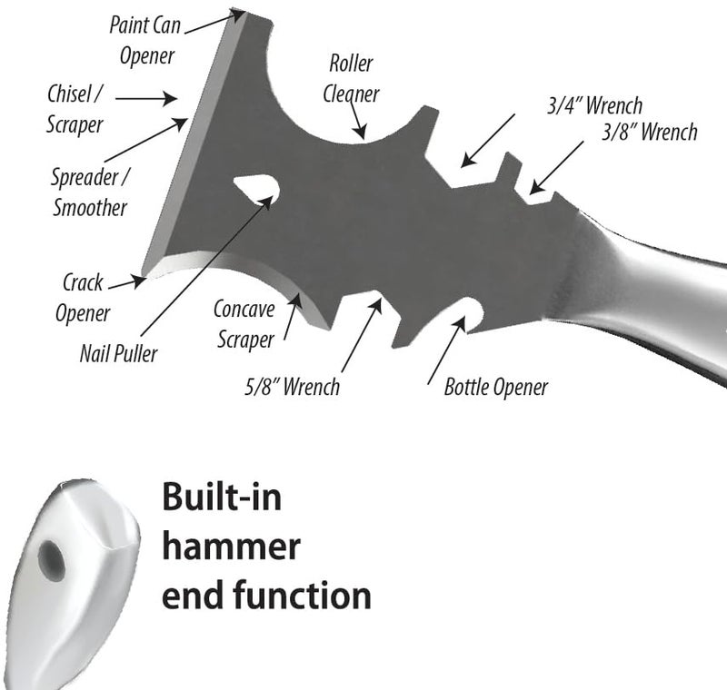 ALLWAY UXG12 Stainless Steel 12-In-1 Pro Painter's Multi-Tool with Hammer End - Image 2